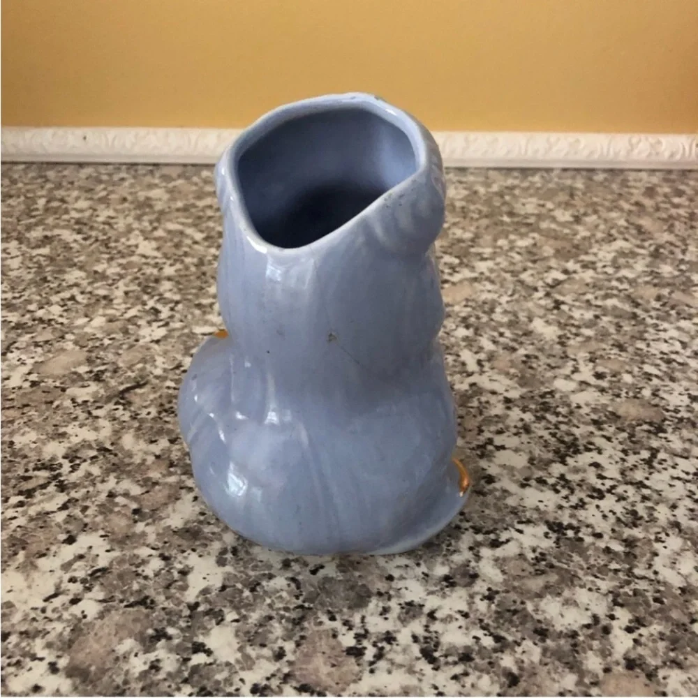 Vase glamour girl head planter lady blue gold ceramic pastel Vintage 1950s - Picture 2 of 8